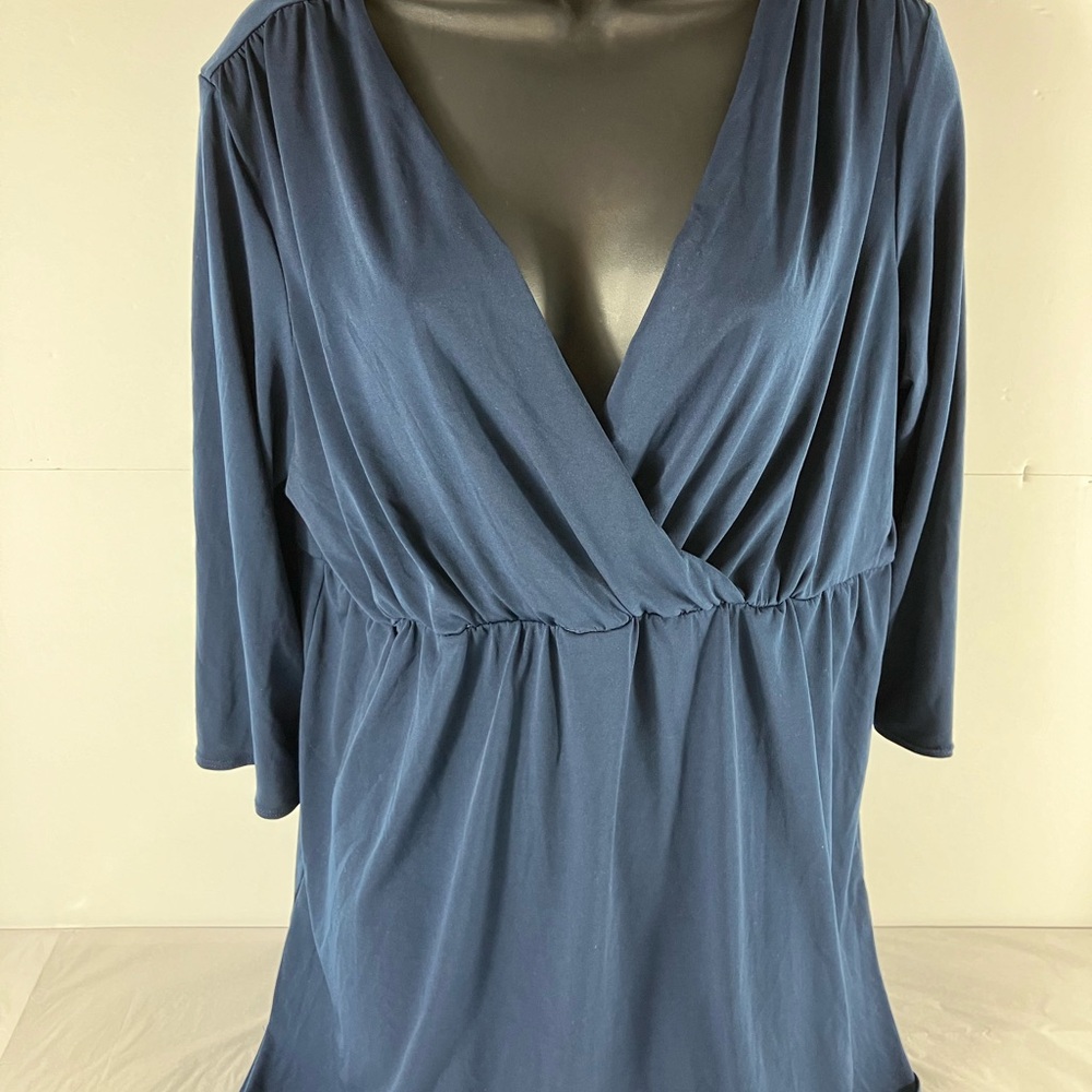 Mirage XL Ladies Blue 3/4 Sleeve V Neck Polyester Blend Blouse